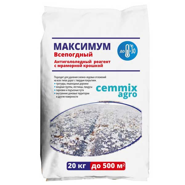 картинка Реагент противогололедный Cemmix Максимум до -30°C 20 кг магазин «СТД СКС» являющийся официальным дистрибьютором в России 