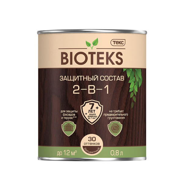 Антисептик Текс Bioteks 2-в-1 декоративный для дерева палисандр 0,8 л картинка Антисептик Текс Bioteks 2-в-1