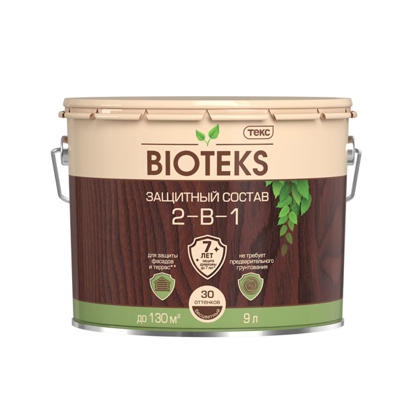 картинка Антисептик Текс Bioteks 2-в-1 декоративный для дерева сосна 9 л магазин «СТД СКС» являющийся официальным дистрибьютором в России 