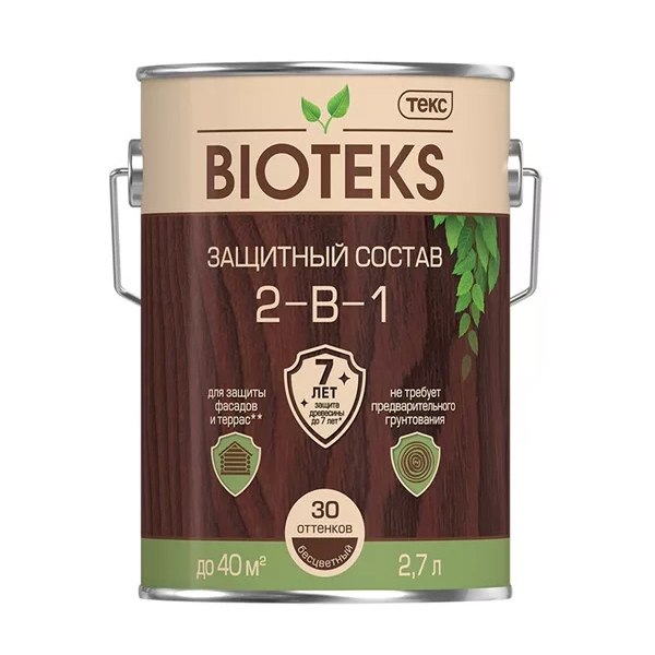 Антисептик Текс Bioteks 2-в-1 декоративный для дерева палисандр 2.7 л картинка Антисептик Текс Bioteks 2-в-1