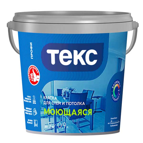 картинка Краска в/д Текс Профи моющаяся белая основа А 0.9 л магазин «СТД СКС» являющийся официальным дистрибьютором в России 