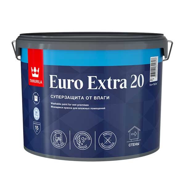 картинка Краска в/д Tikkurila Euro Extra 20 моющаяся основа С 9 л магазин «СТД СКС» являющийся официальным дистрибьютором в России 