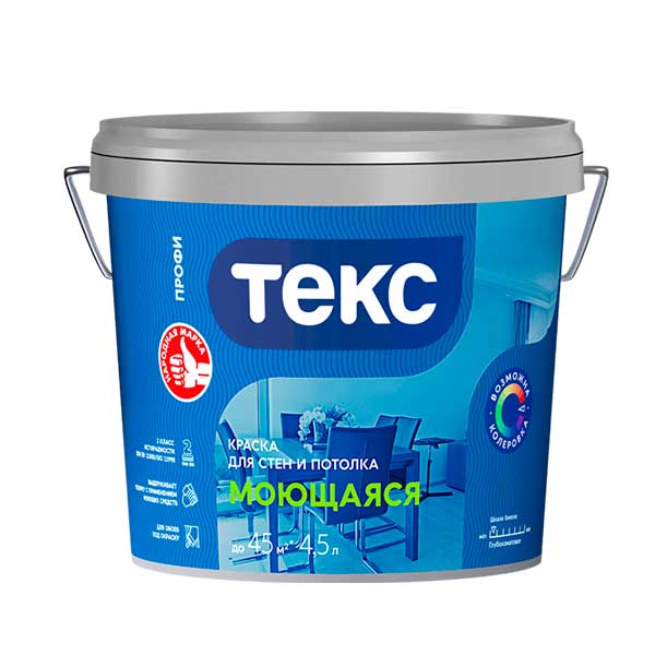 картинка Краска в/д Текс Профи моющаяся белая основа А 4.5 л магазин «СТД СКС» являющийся официальным дистрибьютором в России 