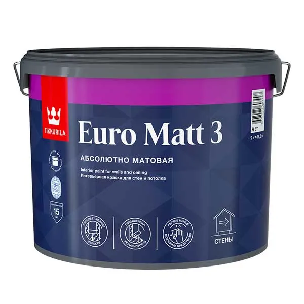 Краска в/д интерьерная Tikkurila EURO MATT 3 основа C 9 л картинка Краска в/д интерьерная Tikkurila
